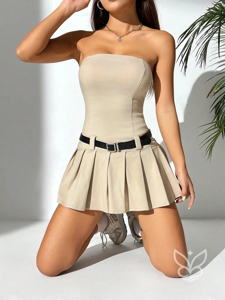 Vestido Bandeau Com Barra Plissada E Caimento Leve Damasco / PP Vestido Bandeau Com Barra Plissada E Caimento Leve