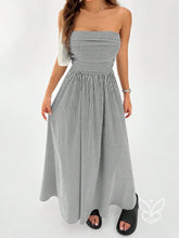Vestido Bandeau Com Estampa Listrada E Caimento Solto Preto / PP Vestido Bandeau Com Estampa Listrada E Caimento Solto