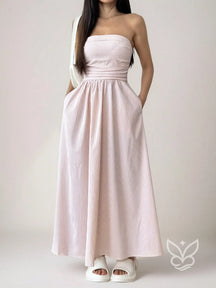 Vestido Bandeau Com Estampa Listrada E Caimento Solto Rosa / PP Vestido Bandeau Com Estampa Listrada E Caimento Solto