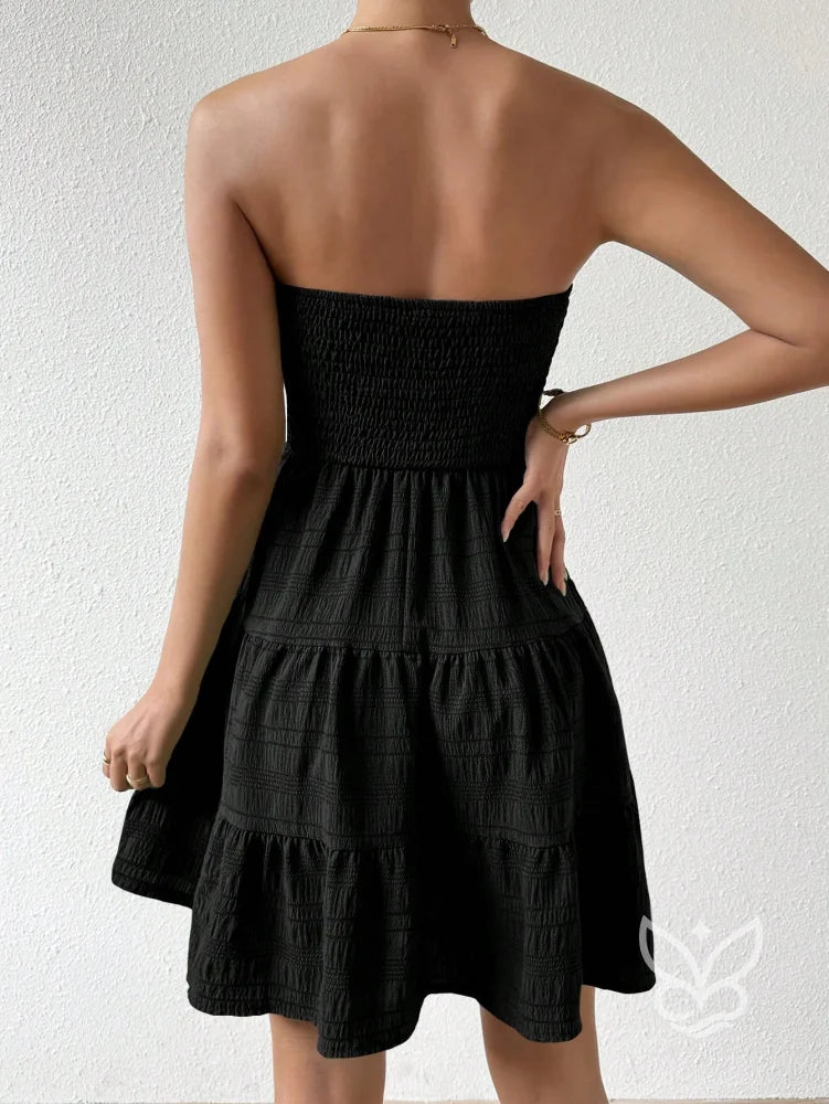 Vestido Bandeau Com Franzidos E Barra Plissada Vestido Bandeau Com Franzidos E Barra Plissada