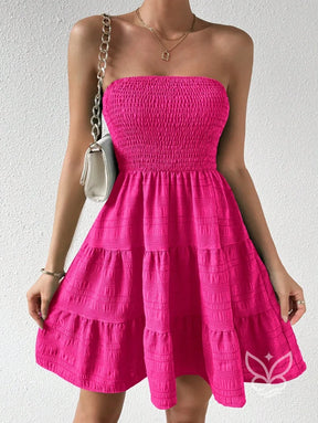 Vestido Bandeau Com Franzidos E Barra Plissada Vestido Bandeau Com Franzidos E Barra Plissada