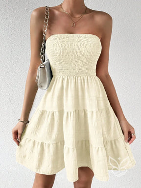 Vestido Bandeau Com Franzidos E Barra Plissada Vestido Bandeau Com Franzidos E Barra Plissada