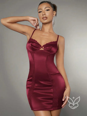 Vestido Bodycon Com Bustier Detalhes Em Renda E Alças Finas Vermelho / PP Vestido Bodycon Com Bustier Detalhes Em Renda