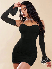 Vestido Bodycon Com Franzido No Busto E Decote Tomara Que Caia Preto / PP Vestido Bodycon Com Franzido No Busto E