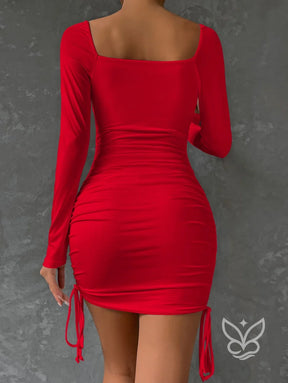 Vestido Bodycon Franzido No Busto Amarração Lateral E Cordão Vestido Bodycon Franzido No Busto Amarração Lateral E
