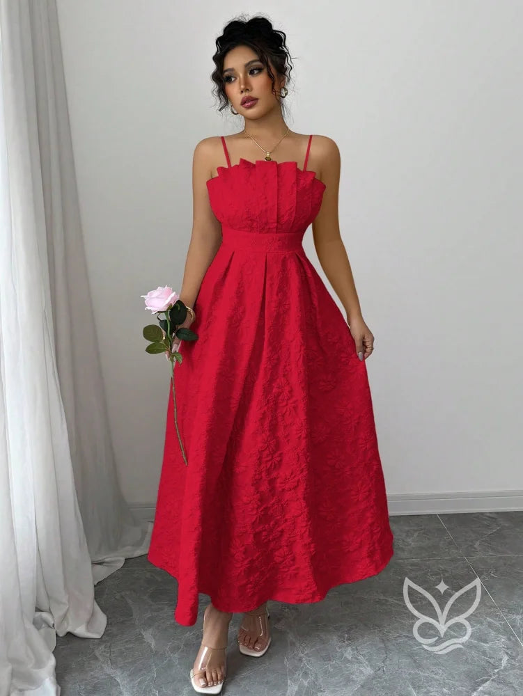 Vestido Bustier Luxuoso com Barra A-Line e Detalhe em Pétalas Vermelho / PP Vestido Bustier Luxuoso com Barra A-Line e
