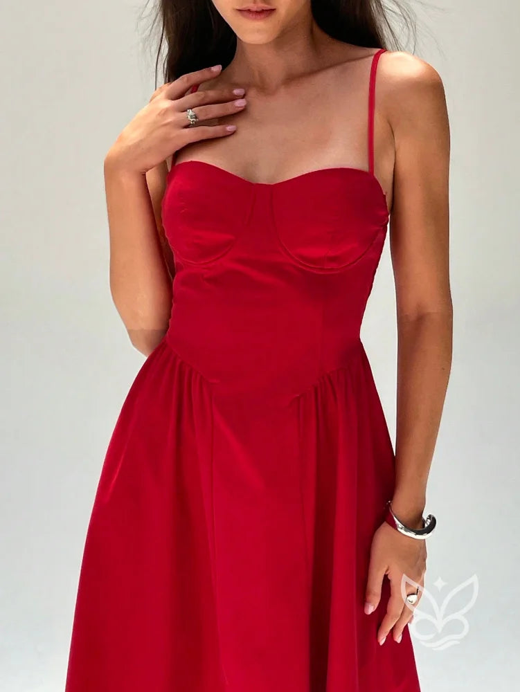 Vestido Cami Elegante Com Franzido No Busto E Design Bustier Vermelho / PP Vestido Cami Elegante Com Franzido No Busto