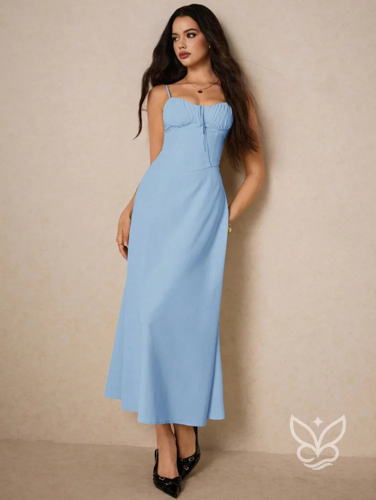 Vestido Casual com Franzido no Busto e Alças Finas Azul Bebê / PP Vestido Casual com Franzido no Busto e Alças Finas