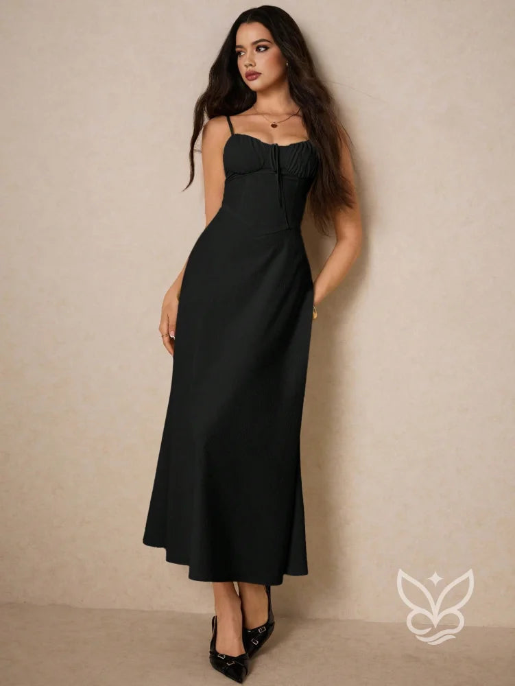 Vestido Casual com Franzido no Busto e Alças Finas Preto / PP Vestido Casual com Franzido no Busto e Alças Finas