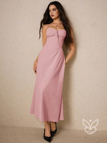 Vestido Casual com Franzido no Busto e Alças Finas Rosa Chiclete / PP Vestido Casual com Franzido no Busto e Alças Finas