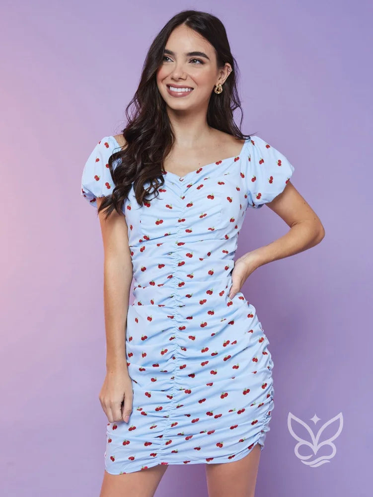 Vestido Ciganinha Curto Com Estampa De Corações Azul / PP Vestido Ciganinha Curto Com Estampa De Corações