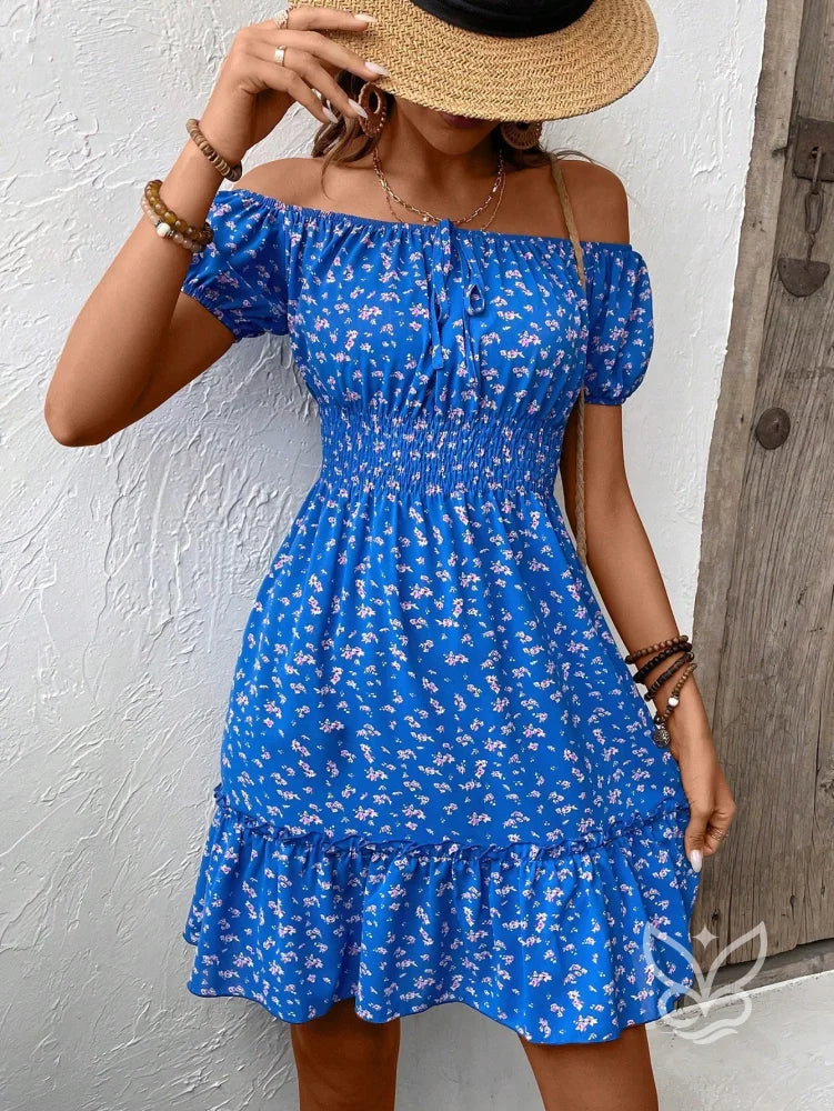 Vestido Ciganinha Floral Com Amarração Frontal E Babado Vestido Ciganinha Floral Com Amarração Frontal E Babado