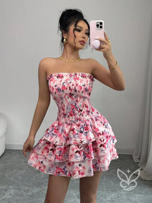 Vestido Com Babados Em Camadas E Saia Com Design De Bolo Rosa / PP Vestido Com Babados Em Camadas E Saia Com Design De