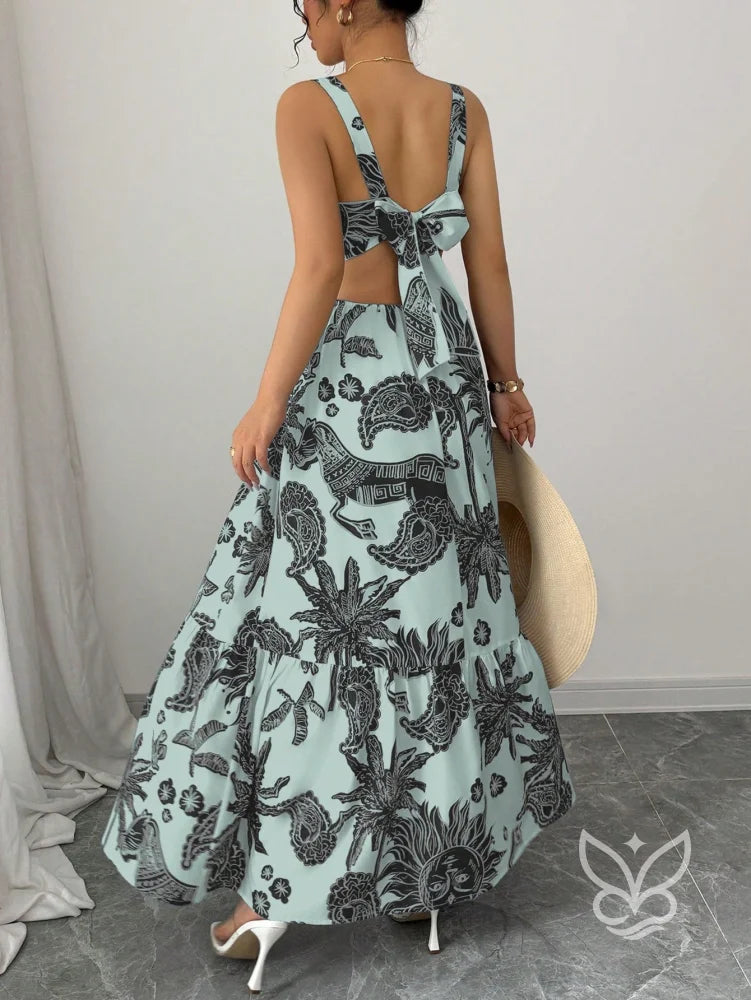 Vestido Com Decote Quadrado E Costas Abertas Com Amarração Vestido Com Decote Quadrado E Costas Abertas Com Amarração