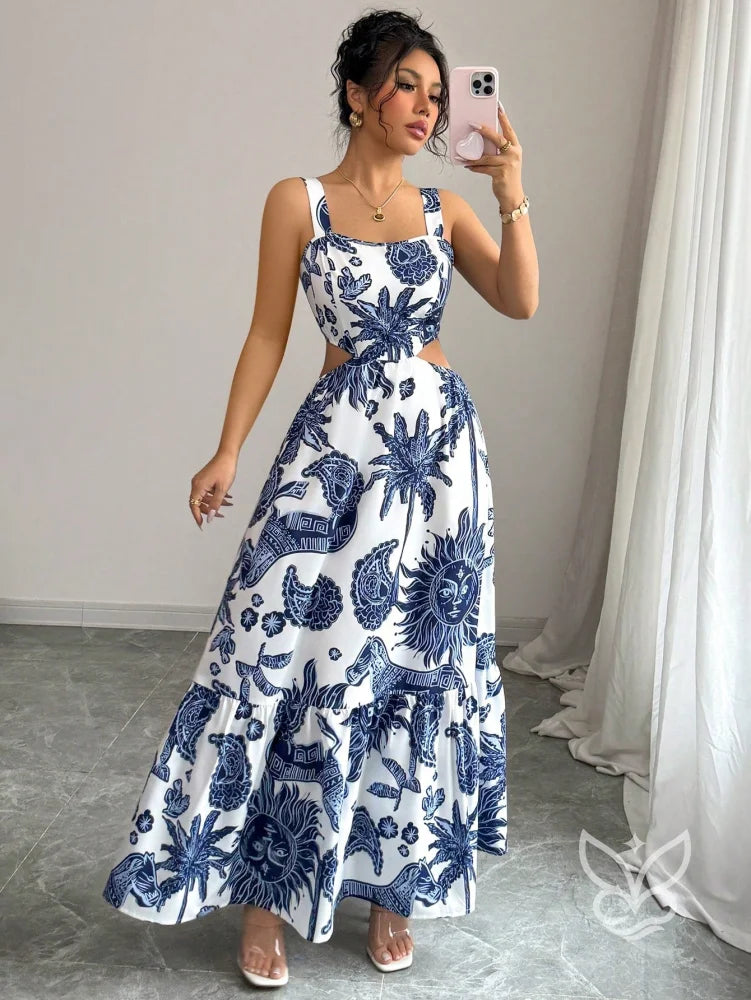 Vestido Com Decote Quadrado E Costas Abertas Com Amarração Azul / PP Vestido Com Decote Quadrado E Costas Abertas Com