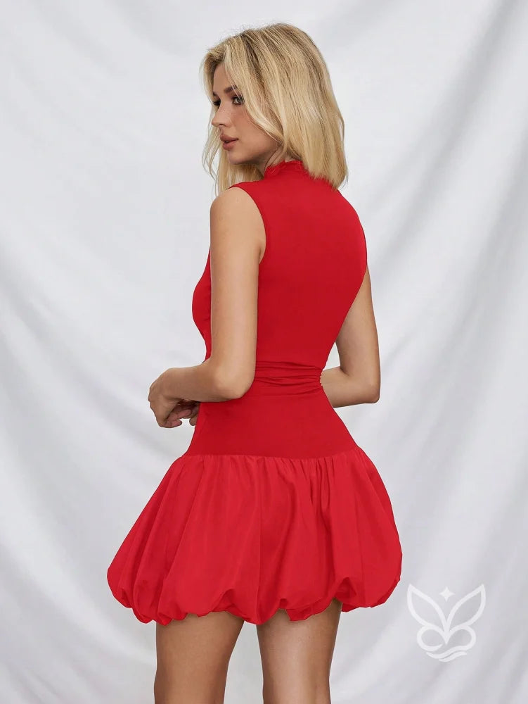 Vestido Com Gola Alta Manga Lanterna E Barra Bufante Vestido Com Gola Alta Manga Lanterna E Barra Bufante