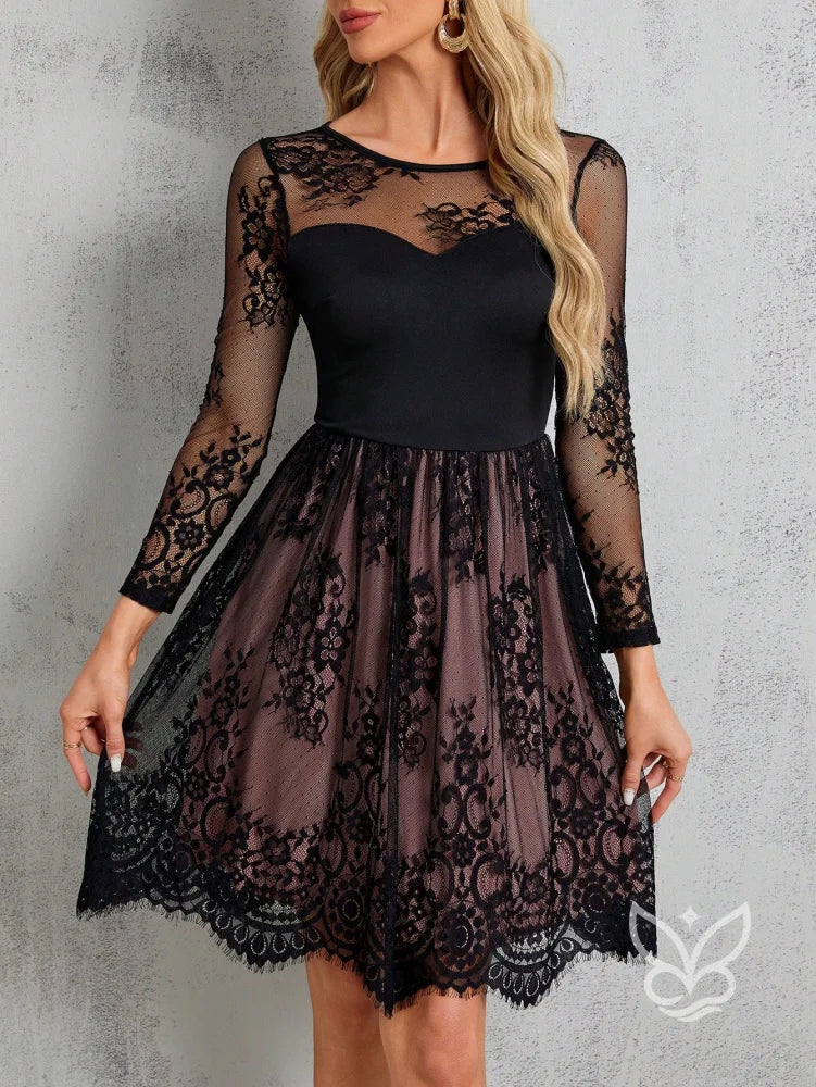 Vestido Com Tule Bordado Manga Longa E Alta Elasticidade Rosa Bebê / PP Vestido Com Tule Bordado Manga Longa E Alta