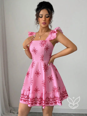 Vestido Curto Com Amarração Nas Costas E Mangas Fluídas Vestido Curto Com Amarração Nas Costas E Mangas Fluídas