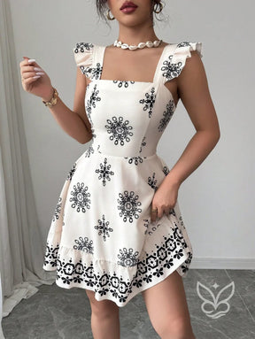 Vestido Curto Com Amarração Nas Costas E Mangas Fluídas Vestido Curto Com Amarração Nas Costas E Mangas Fluídas