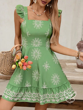 Vestido Curto Com Amarração Nas Costas E Mangas Fluídas Verde / PP Vestido Curto Com Amarração Nas Costas E Mangas