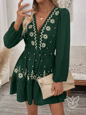 Vestido Curto Com Bordado Étnico E Manga Longa Vestido Curto Com Bordado Étnico E Manga Longa