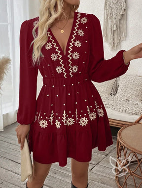 Vestido Curto Com Bordado Étnico E Manga Longa Vestido Curto Com Bordado Étnico E Manga Longa