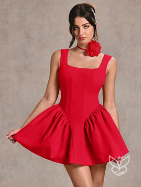 Vestido Curto Com Costas Abertas Laço Decorativo E Manga Bufante Vestido Curto Com Costas Abertas Laço Decorativo E