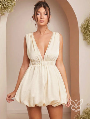 Vestido Curto Com Decote Profundo Franzido E Barra Bufante Damasco / PP Vestido Curto Com Decote Profundo Franzido E