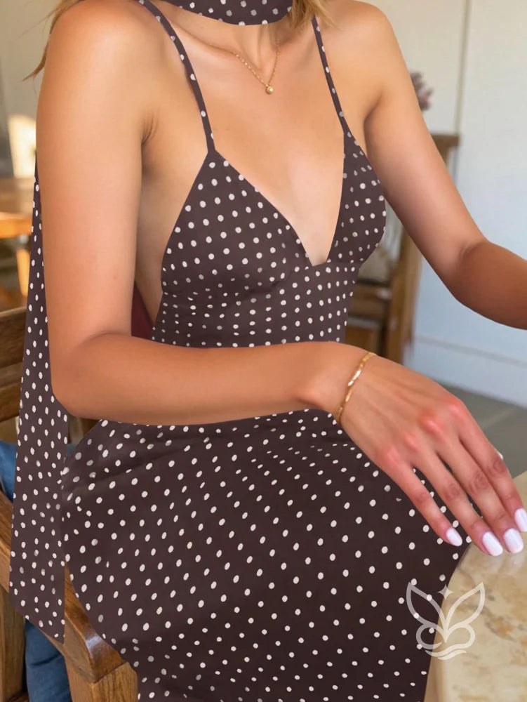 Vestido Curto Com Estampa Poá E Costas Abertas Vestido Curto Com Estampa Poá E Costas Abertas