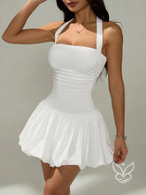 Vestido Curto Com Gola Laço Costas Abertas E Barra Bufante Branco / PP Vestido Curto Com Gola Laço Costas Abertas E