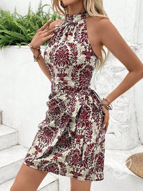 Vestido Curto Estampado Com Gola Alta E Recorte Lateral Vestido Curto Estampado Com Gola Alta E Recorte Lateral