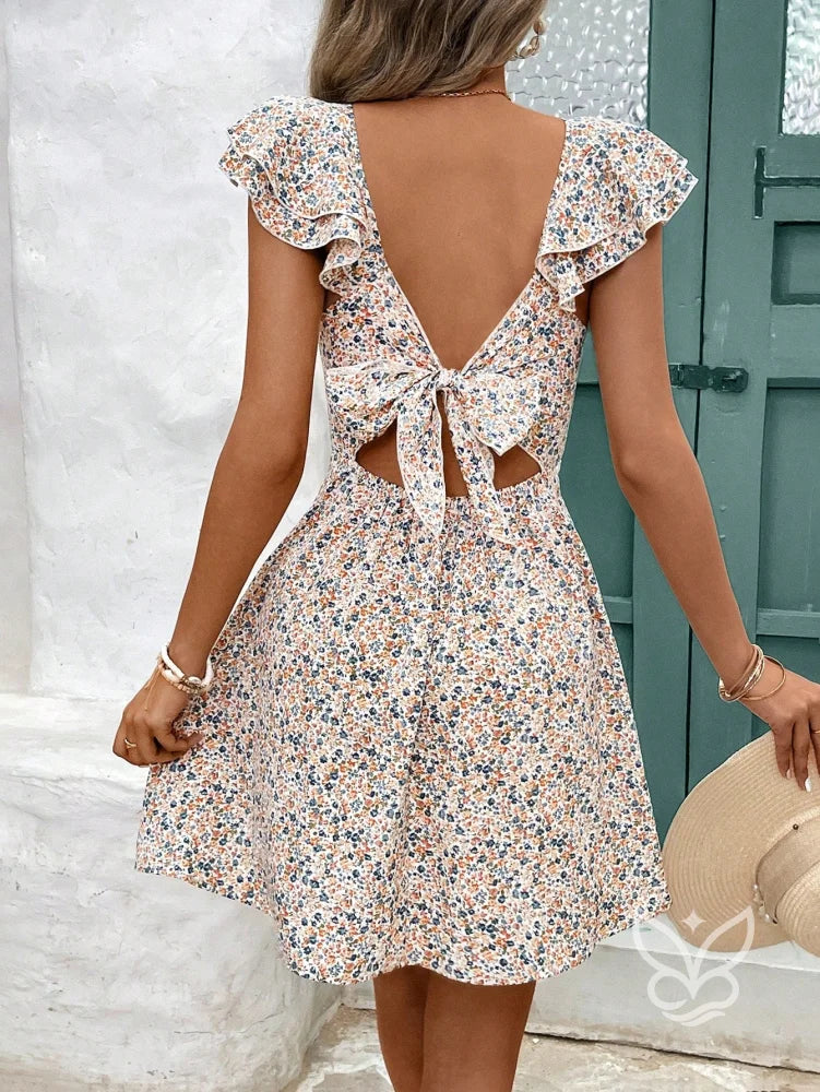 Vestido Curto Floral Com Alça Babado E Cintura Marcada Vestido Curto Floral Com Alça Babado E Cintura Marcada