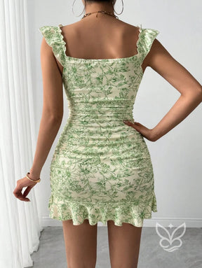 Vestido Curto Plissado Com Babados E Manga Bufante Vestido Curto Plissado Com Babados E Manga Bufante