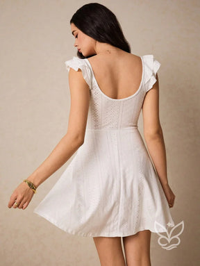 Vestido Curto Rodado Com Decote Transpassado E Vazado Vestido Curto Rodado Com Decote Transpassado E Vazado