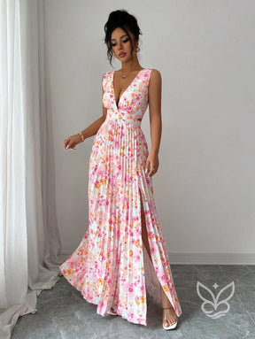 Vestido Curto Sem Manga Com Decote Profundo E Fenda Aberta Vestido Curto Sem Manga Com Decote Profundo E Fenda Aberta