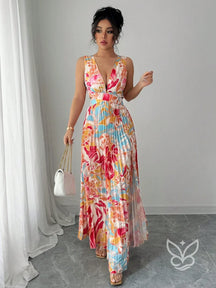 Vestido Curto Sem Manga Com Decote Profundo E Fenda Aberta Estampa 1 / PP Vestido Curto Sem Manga Com Decote Profundo E