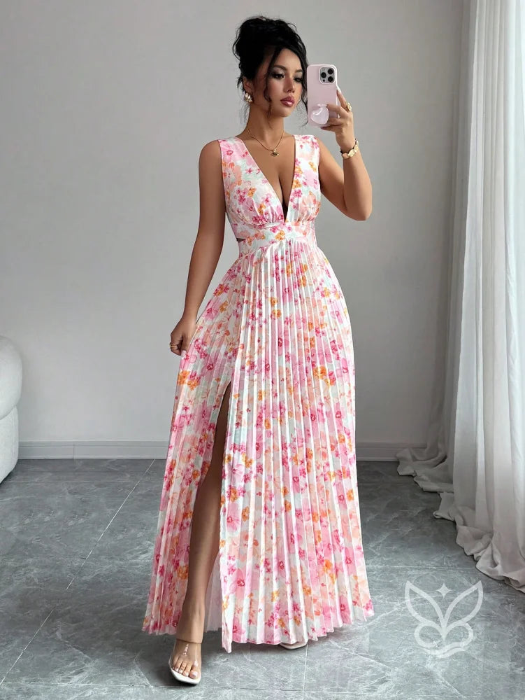 Vestido Curto Sem Manga Com Decote Profundo E Fenda Aberta Estampa 2 / PP Vestido Curto Sem Manga Com Decote Profundo E