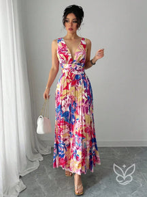 Vestido Curto Sem Manga Com Decote Profundo E Fenda Aberta Estampa 4 / PP Vestido Curto Sem Manga Com Decote Profundo E