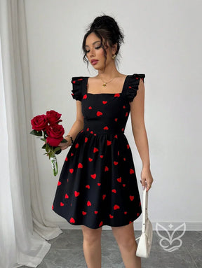Vestido Estampado Animal Print Com Babado E Costas Abertas Preto / PP Vestido Rodado Com Estampa Floral E Manga Bufante