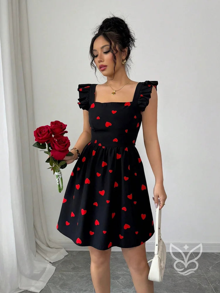 Vestido Estampado Animal Print Com Babado E Costas Abertas Preto / PP Vestido Rodado Com Estampa Floral E Manga Bufante