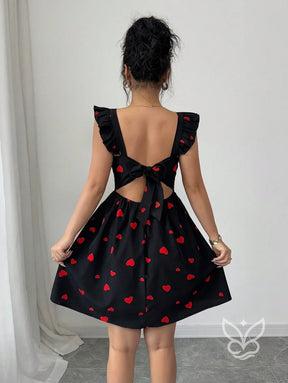 Vestido Estampado Animal Print Com Babado E Costas Abertas Vestido Rodado Com Estampa Floral E Manga Bufante