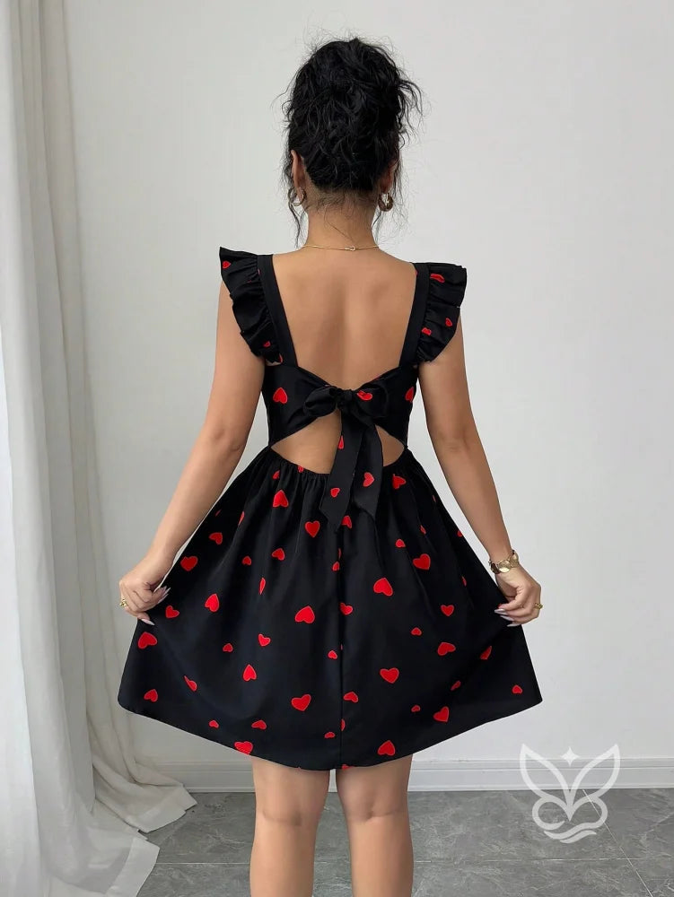 Vestido Estampado Animal Print Com Babado E Costas Abertas Vestido Rodado Com Estampa Floral E Manga Bufante
