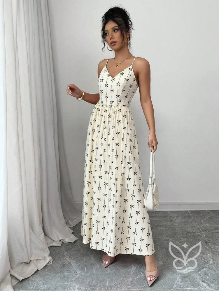 Vestido Estampado Geométrico Com Alça Laço E Costas Abertas Vestido Estampado Geométrico Com Alça Laço E Costas Abertas