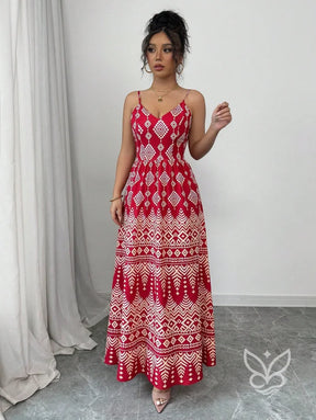 Vestido Estampado Geométrico Com Alça Laço E Costas Abertas Vestido Estampado Geométrico Com Alça Laço E Costas Abertas