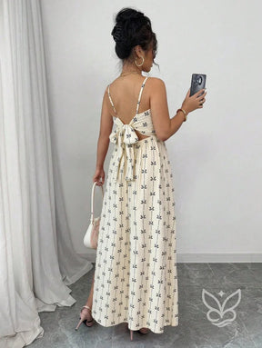 Vestido Estampado Geométrico Com Alça Laço E Costas Abertas Vestido Estampado Geométrico Com Alça Laço E Costas Abertas