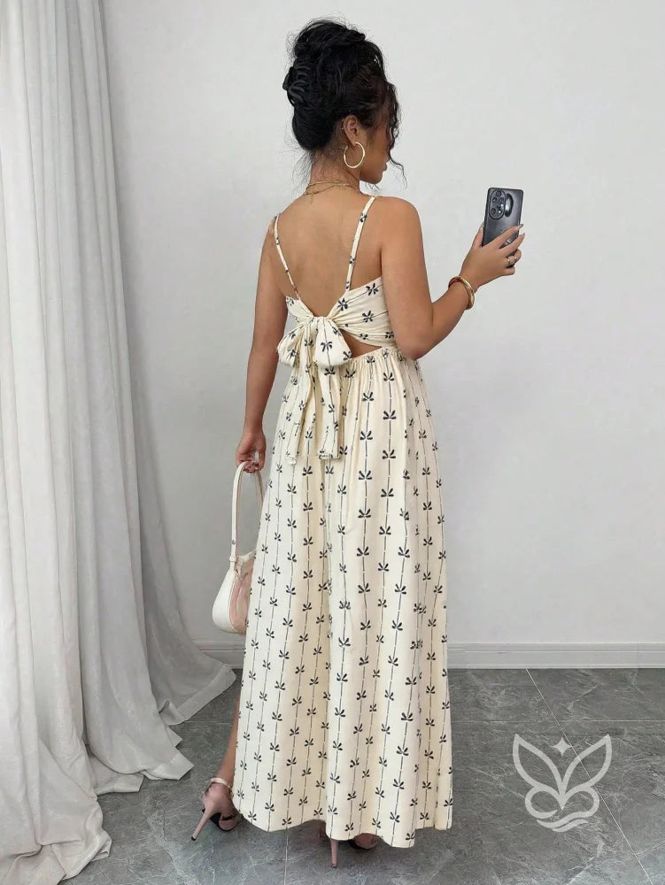 Vestido Estampado Geométrico Com Alça Laço E Costas Abertas Vestido Estampado Geométrico Com Alça Laço E Costas Abertas