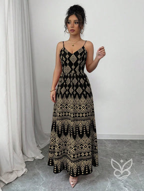 Vestido Estampado Geométrico Com Alça Laço E Costas Abertas Vestido Estampado Geométrico Com Alça Laço E Costas Abertas