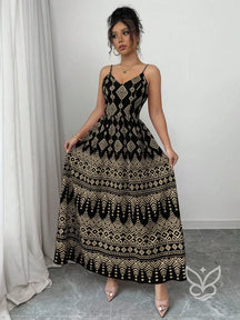 Vestido Estampado Geométrico Com Alça Laço E Costas Abertas Preto / PP Vestido Estampado Geométrico Com Alça Laço E