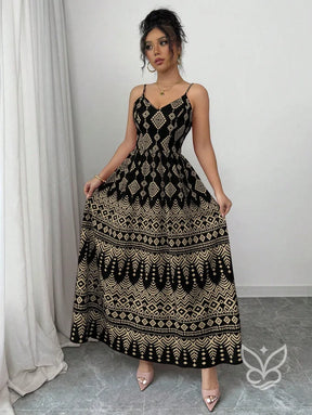 Vestido Estampado Geométrico Com Alça Laço E Costas Abertas Preto / PP Vestido Estampado Geométrico Com Alça Laço E