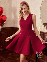 Vestido Fit And Flare Com Decote Em V E Botões Decorativos Vermelho / PP Vestido Fit And Flare Com Decote Em V E Botões
